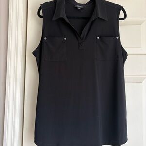 Black Sleeveless Collared Tank with Pocket Details - Unbranded